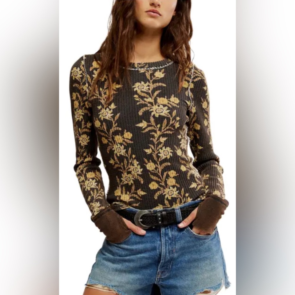 We The Free Pretty Little Thermal top from Free People Knit Floral Waffle Knit